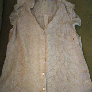 Sleeveless Button-Front Blouse in Light Beige Snake Print